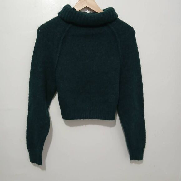 Zara womens small dark green raglan cropped sweater wool alpaca soft mockneck - Picture 4 of 7